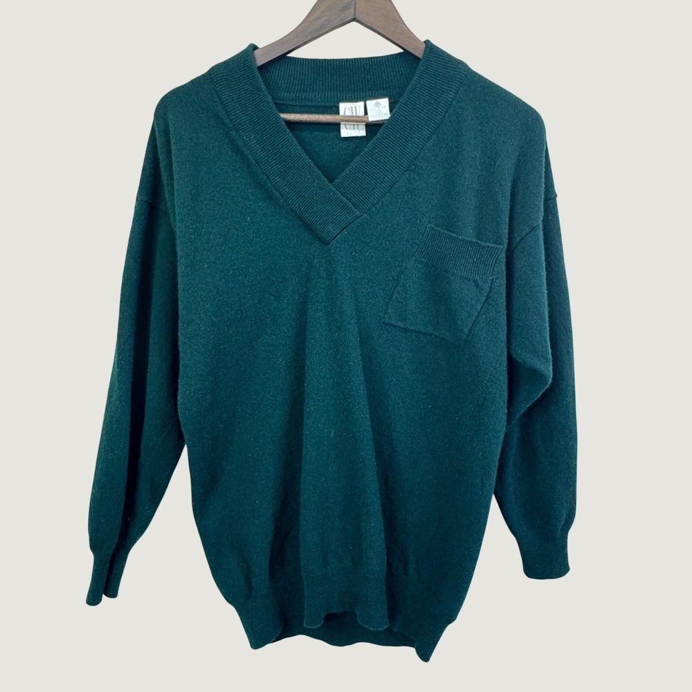Clifford & Wills Women V-Neck Lambswool Sweater Pocket Forest Green Size S 7160